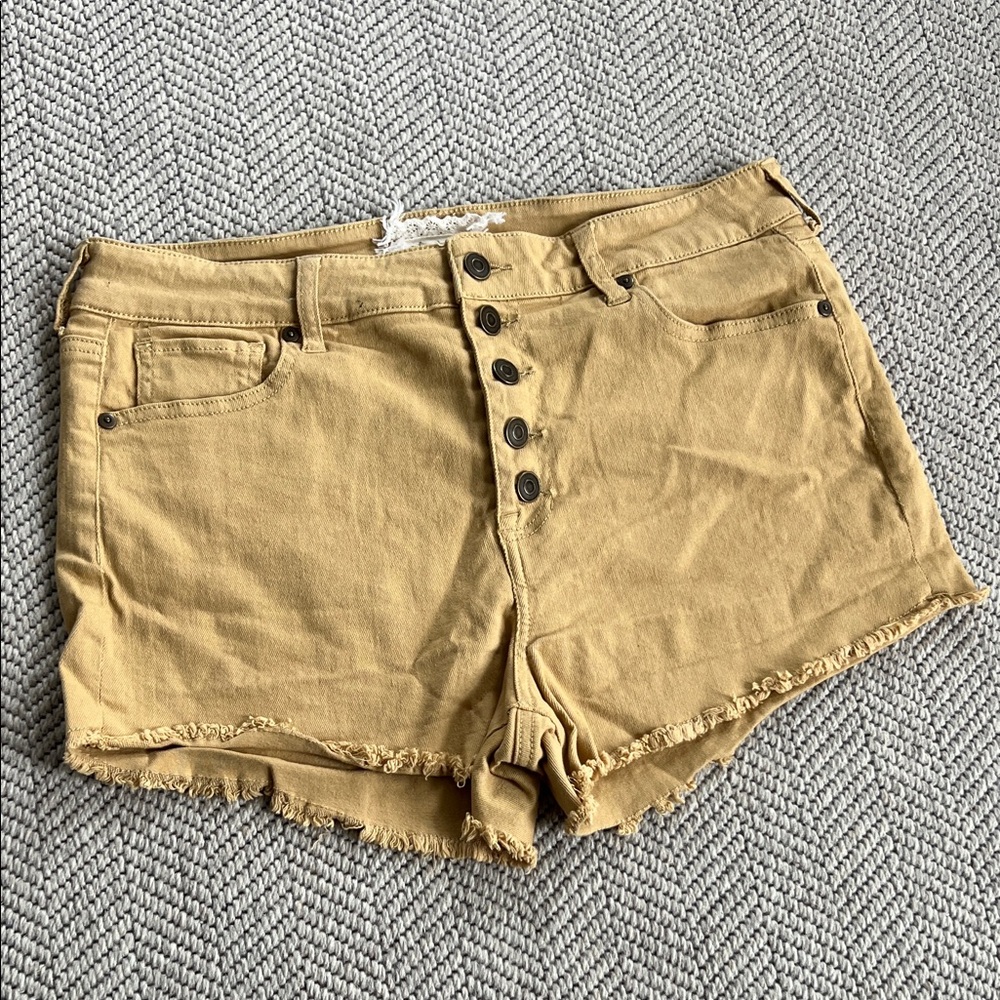 Altar'd State Mustard Yellow Button-Front Denim Shorts